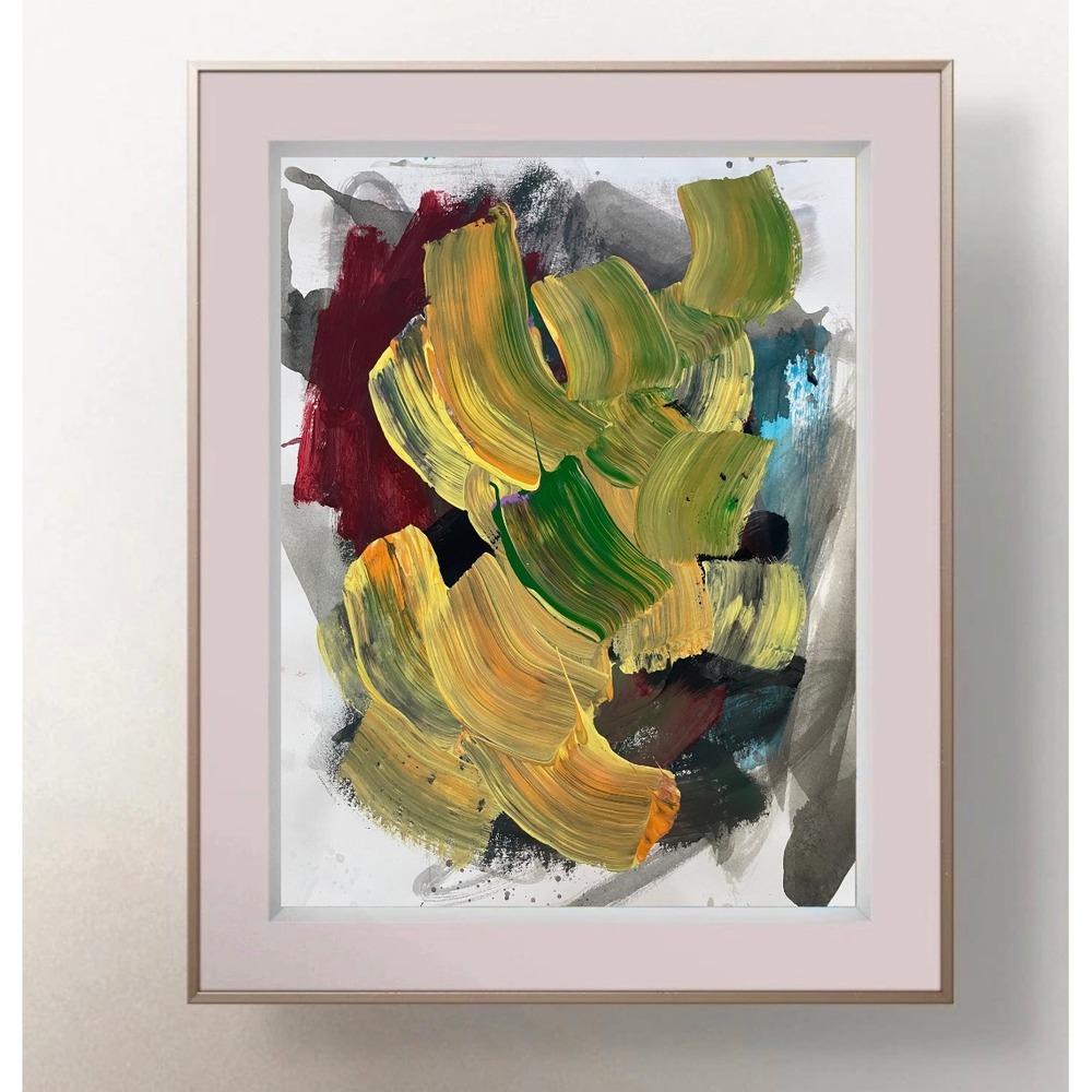 OMAN Original Abstract Painting Spiritual Expressionist Art Yellow Green Red